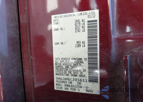 2012 Nissan Altima 2.5 S z USA, uszkodzony, nr VIN 1N4AL2AP6CC205611